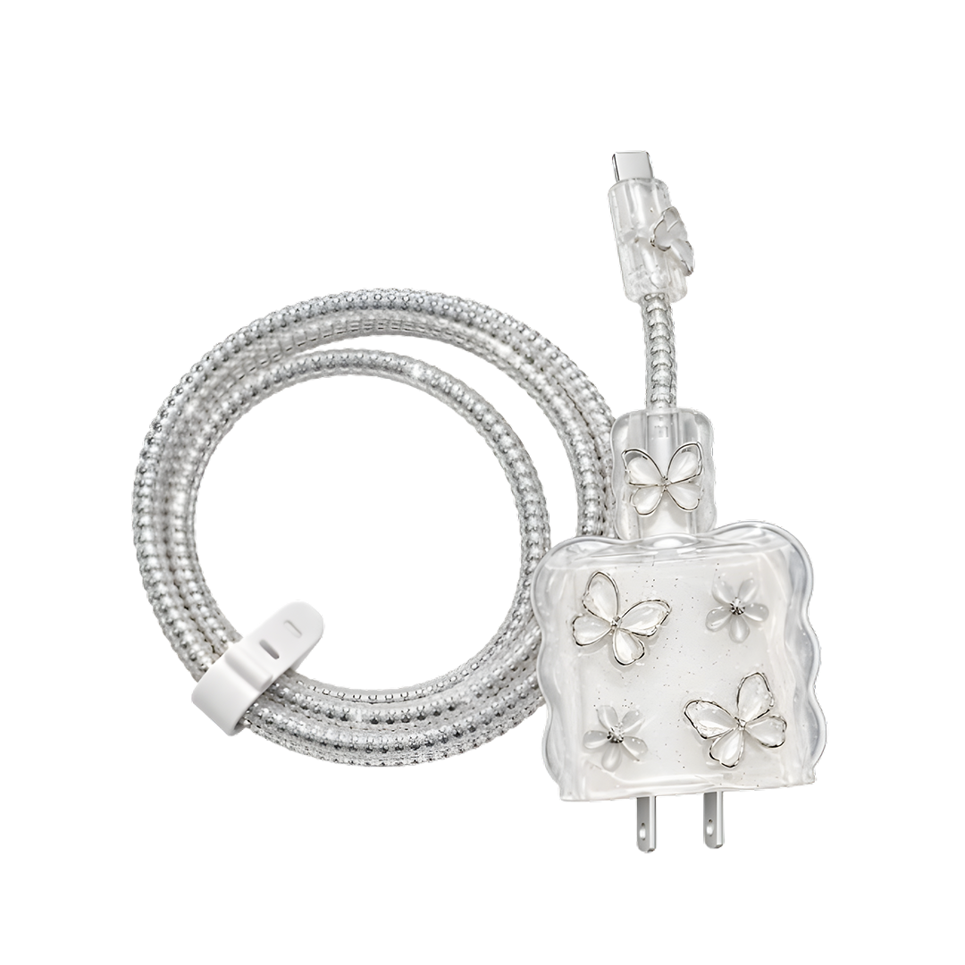 Kelebek - 18W/20W/25W Uyumlu Şarj Kılıfı – Örme Kablo Toparlayıcı, Kablo Koruyucu ve Düzenleyici Aparat