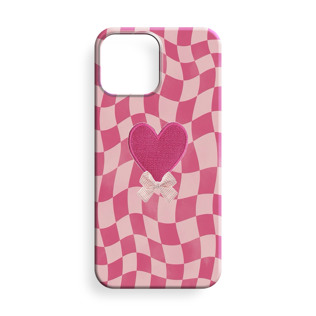 Pembe Dama Kalp Premium Telefon Kılıfı - 762