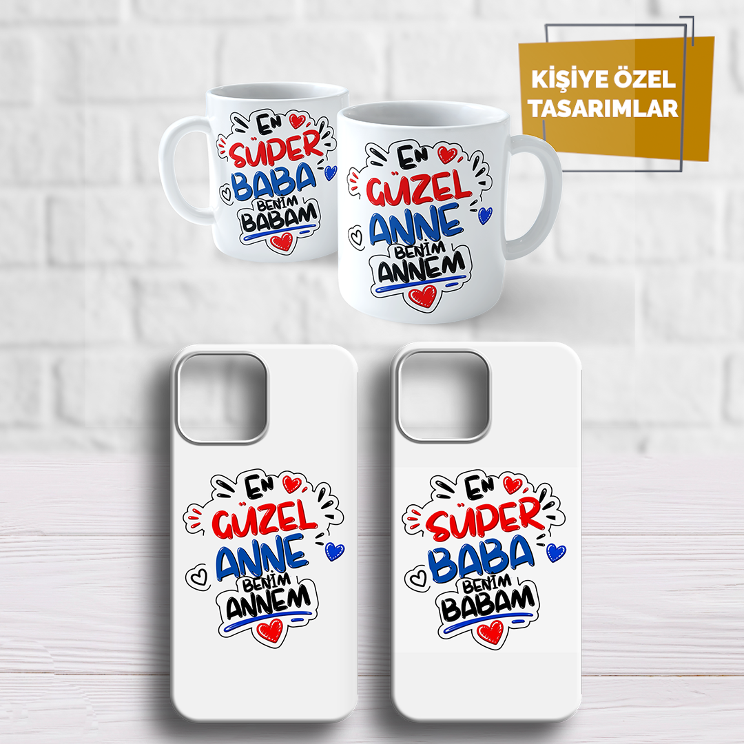 Anne Ve Baba  Özel Set Telefon Kılıfı Kupa Bardak